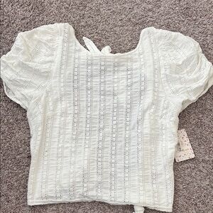 Free People open back White Eyelet Puff Sleeve Top